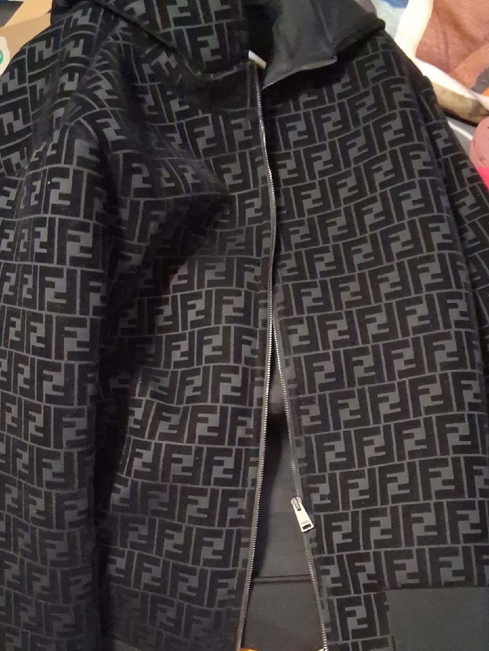 Fendi Black and Gray FF Monogram Zip Jacket Like New Worn Once
